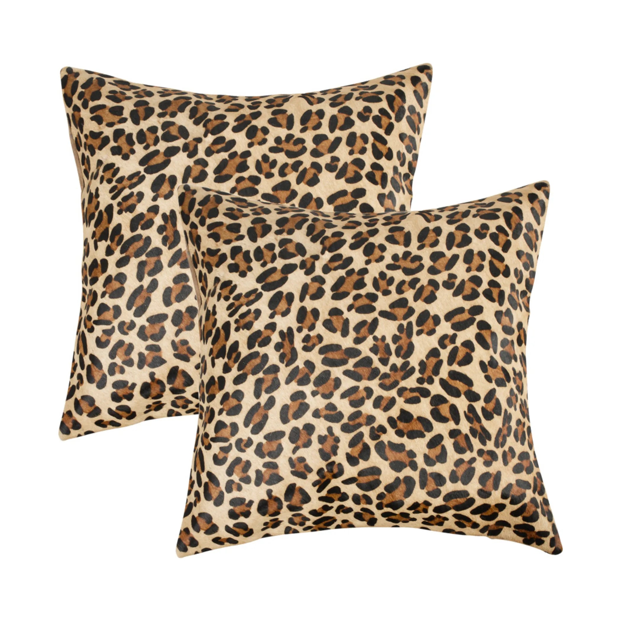 Set of Two 18″ Brown and Black Leopard Cowhide Throw Pillows — view 4