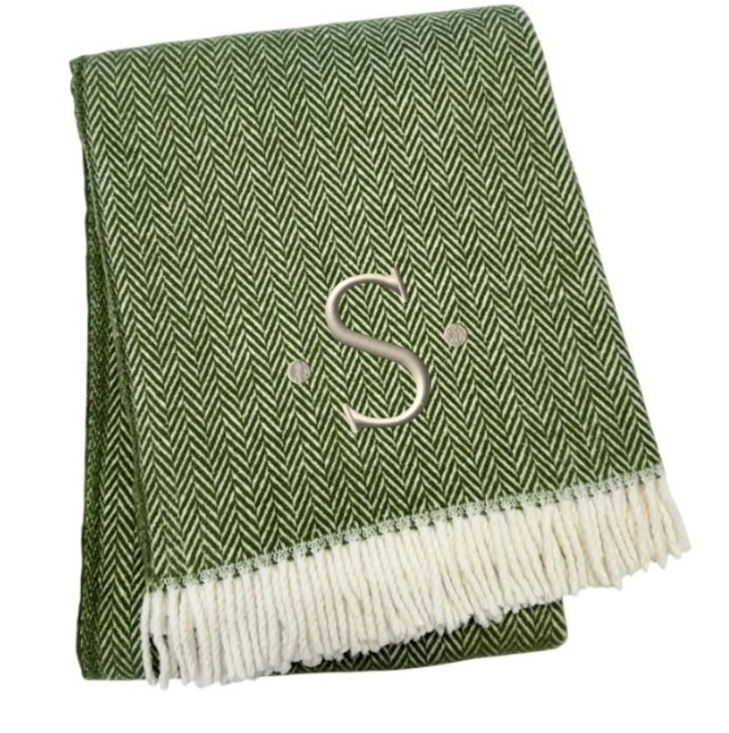 Herringbone Cotton Blend S Initial Throw Blanket with Tassels And Embroidery — view 3