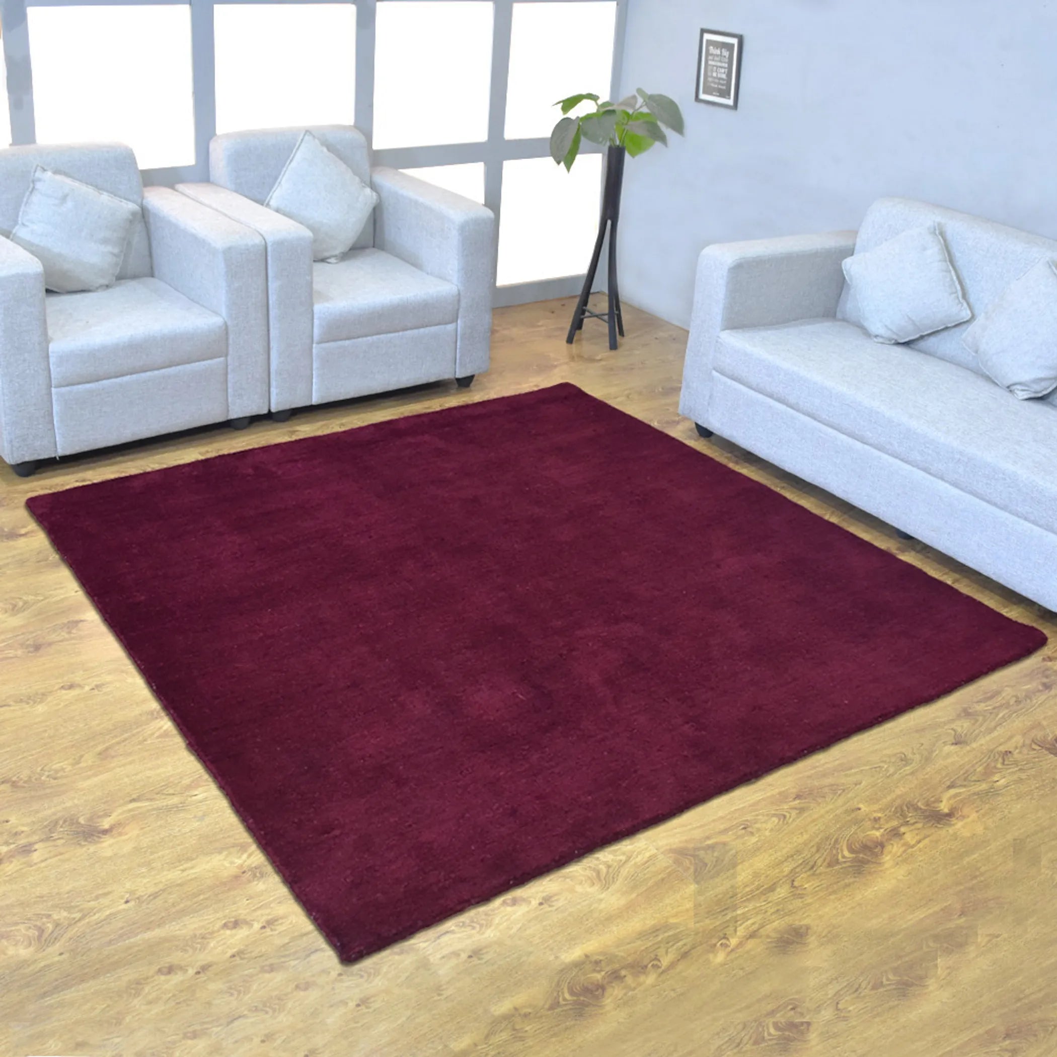 Rugsotic Carpets Hand Knotted Loom Silk Mix Square Area Rug Solid
