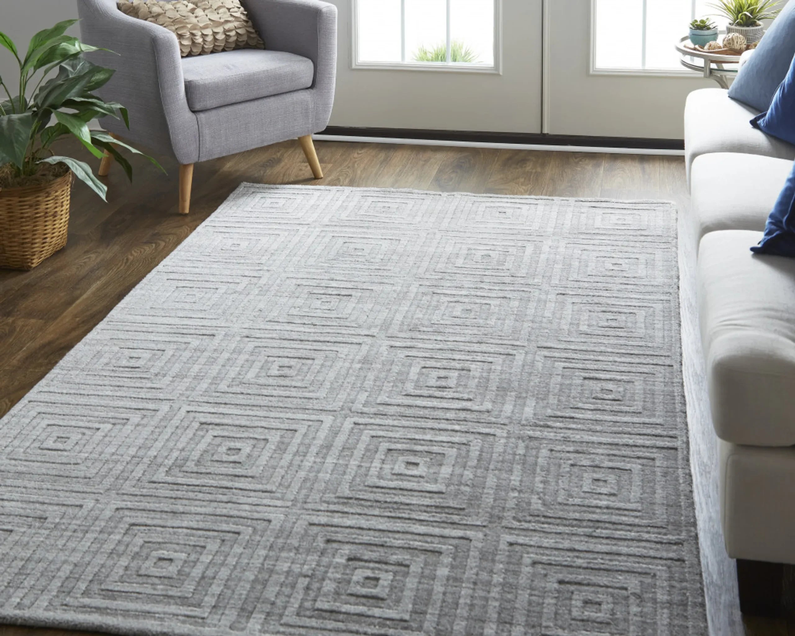 5′ X 8′ Gray And Silver Striped Hand Woven Area Rug