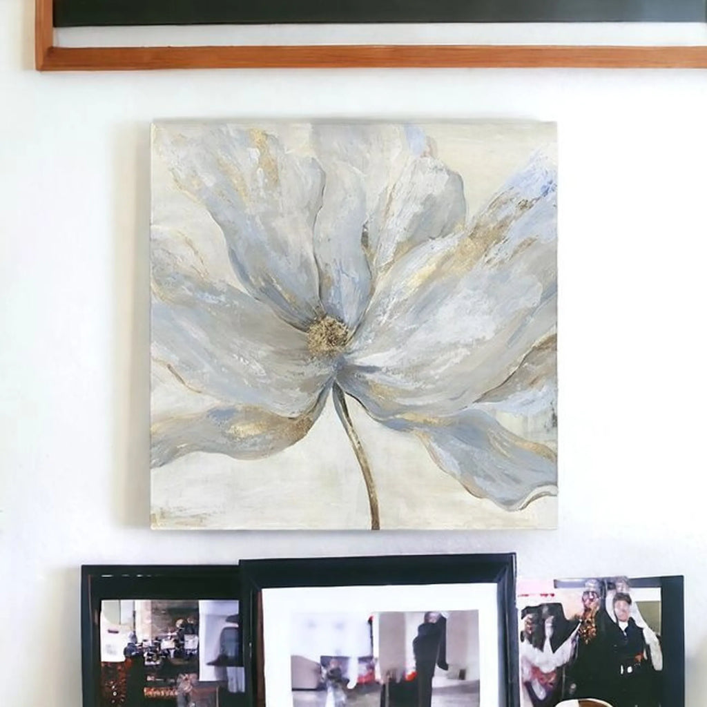 Soft Blue And Grey Flower With Gold Details Unframed Print Wall Art — view 4