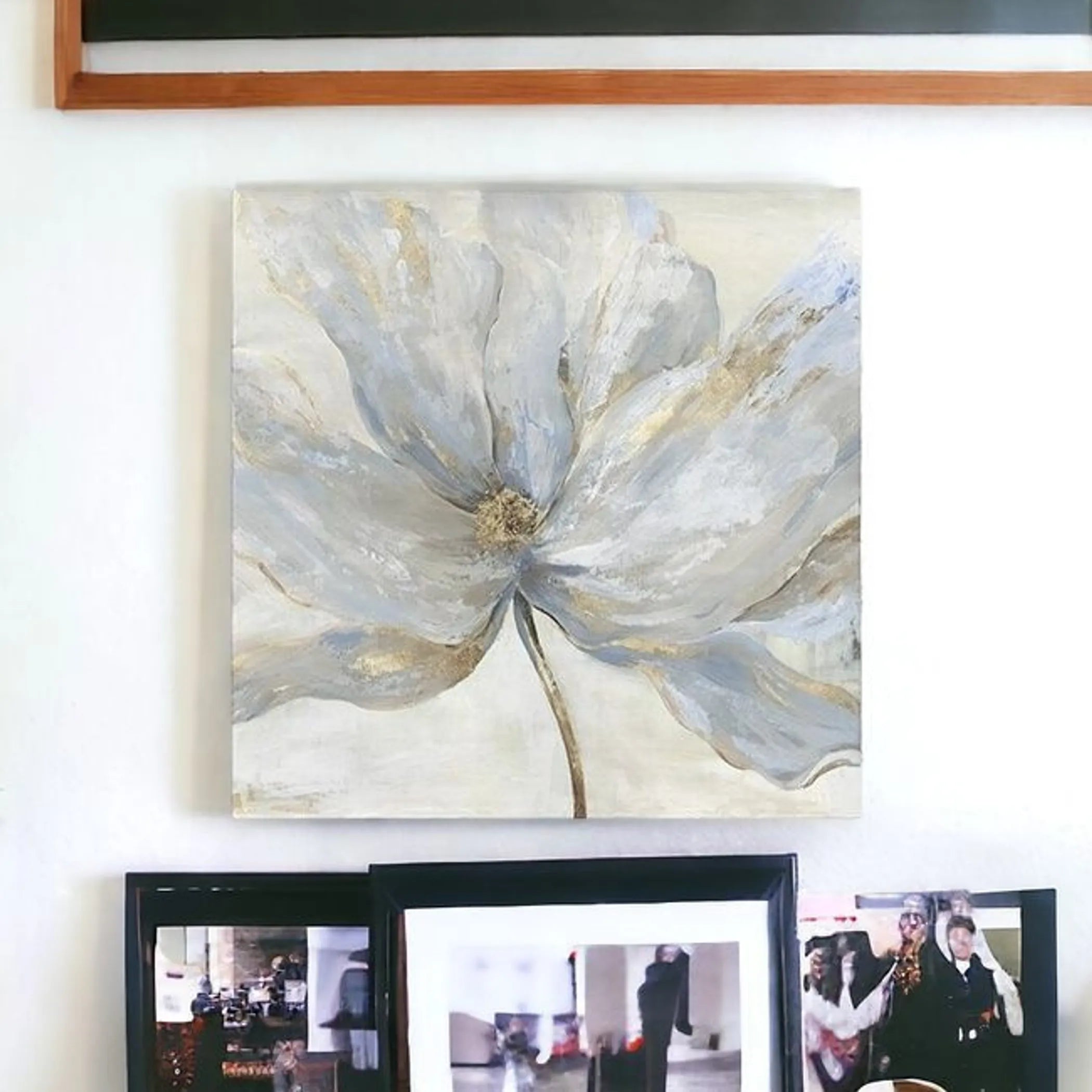 Soft Blue And Grey Flower With Gold Details Unframed Print Wall Art — view 4