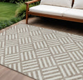 9′ X 12′ Taupe And Ivory Geometric Washable Indoor Outdoor Area Rug