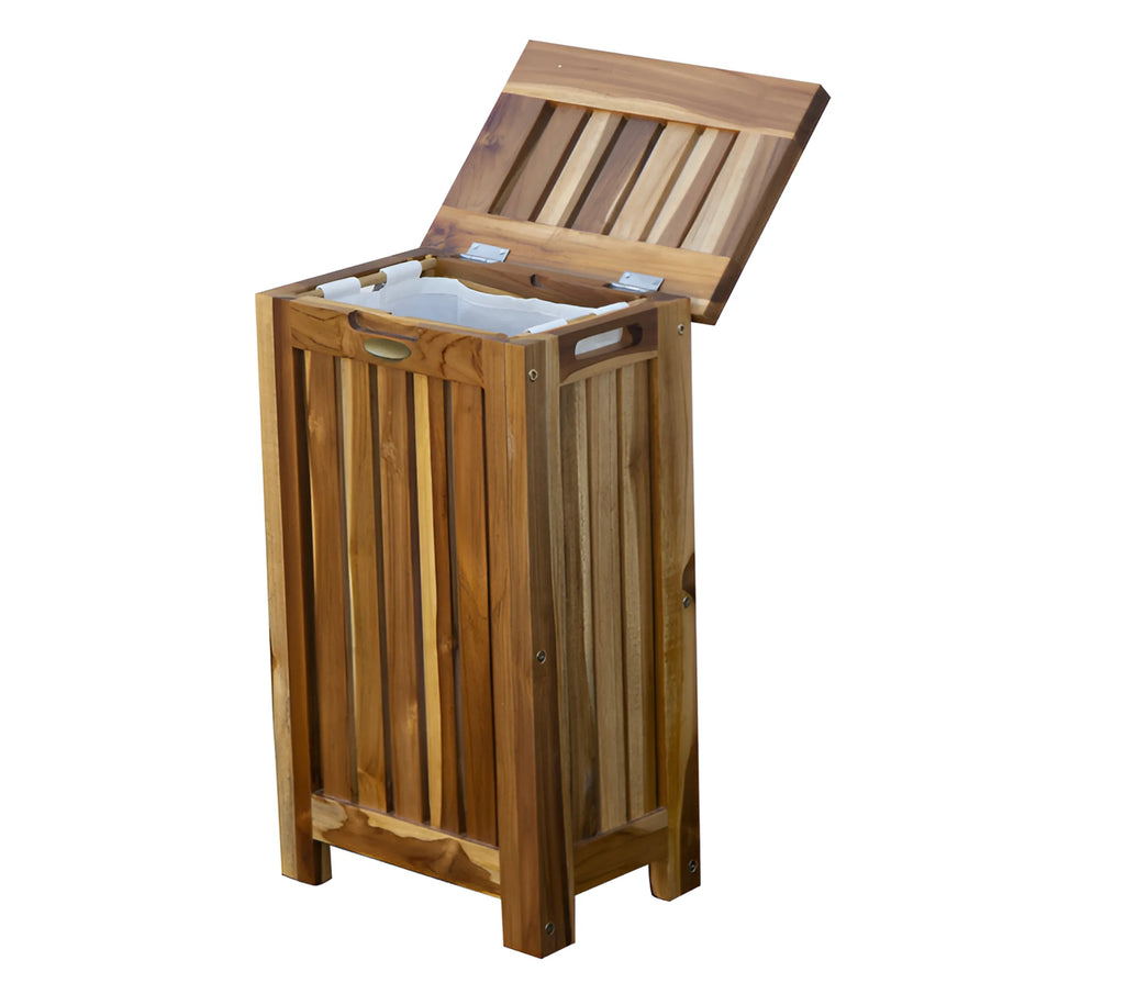 24″ Brown Solid Wood Laundry Hamper With Lid — view 3