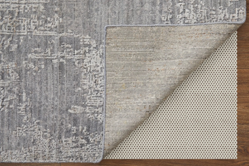 3′ X 5′ Gray Abstract Hand Woven Worn Faded Area Rug — view 4