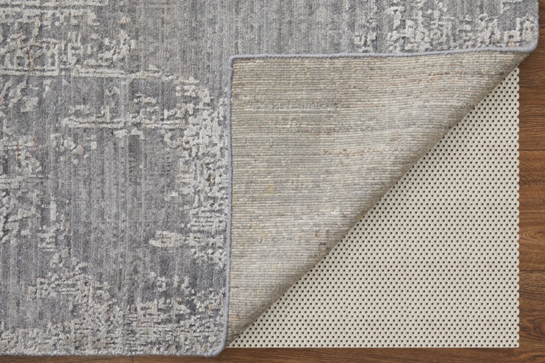 3′ X 5′ Gray Abstract Hand Woven Worn Faded Area Rug — view 4