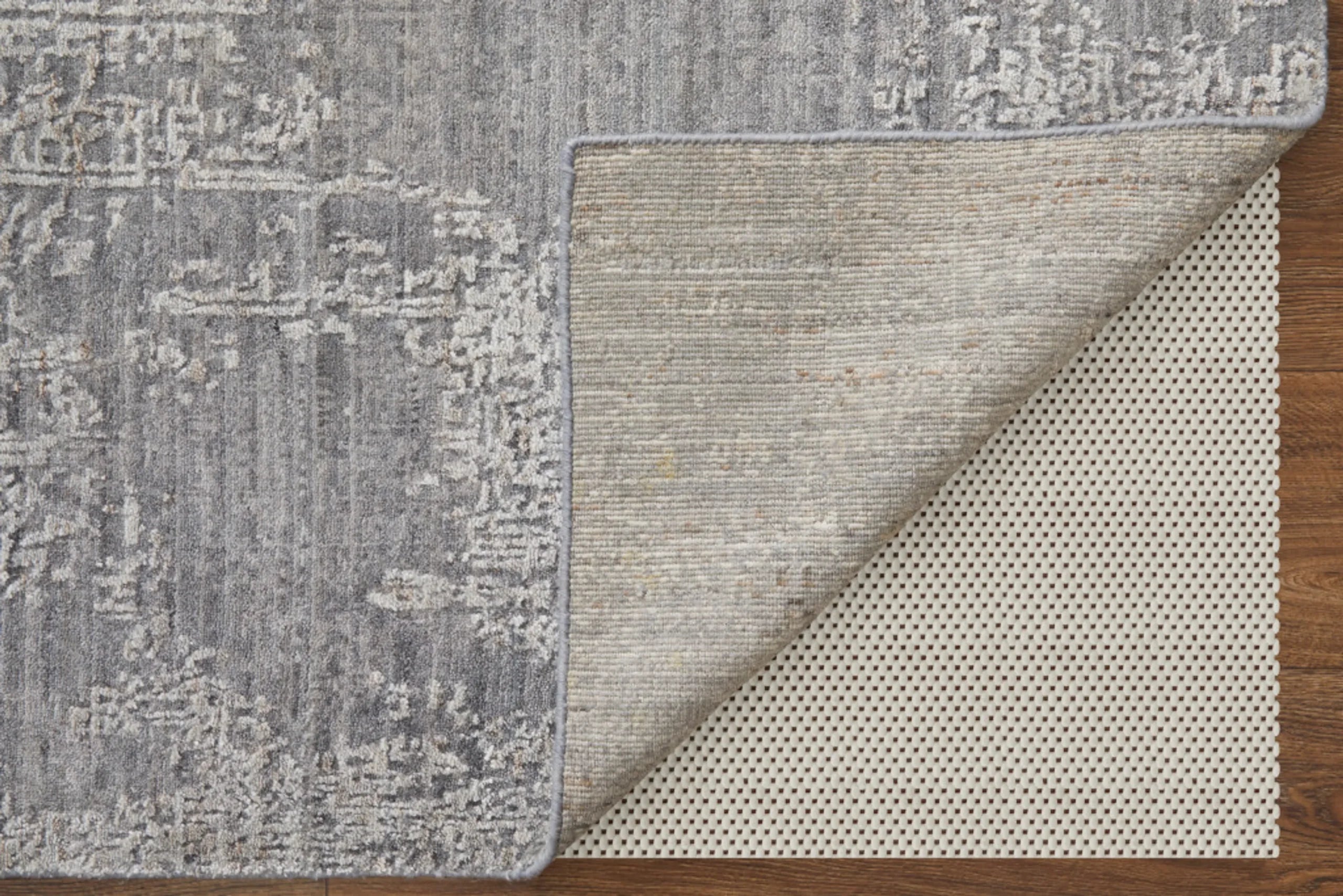 3′ X 5′ Gray Abstract Hand Woven Worn Faded Area Rug — view 4