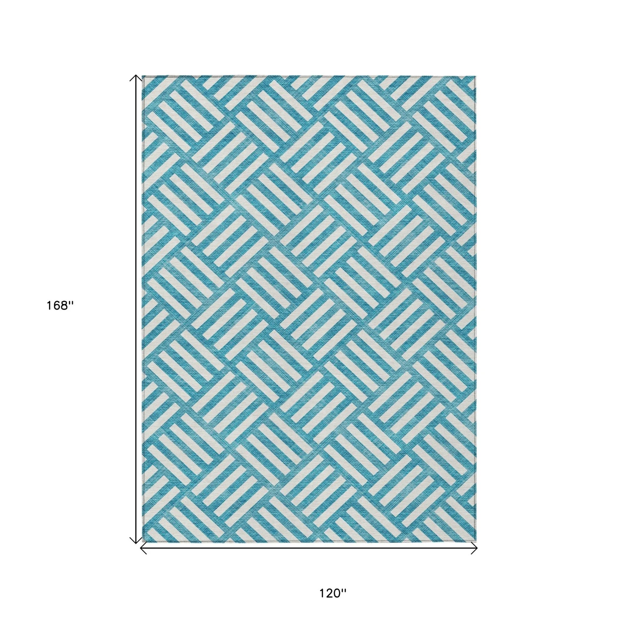 10′ X 14′ Teal Blue And Ivory Geometric Washable Indoor Outdoor Area Rug — view 3