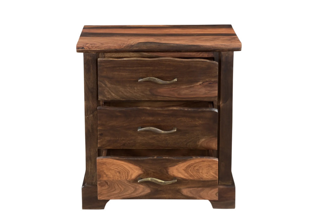 27″ Dark Brown Solid Wood Three Drawer Nightstand — view 4