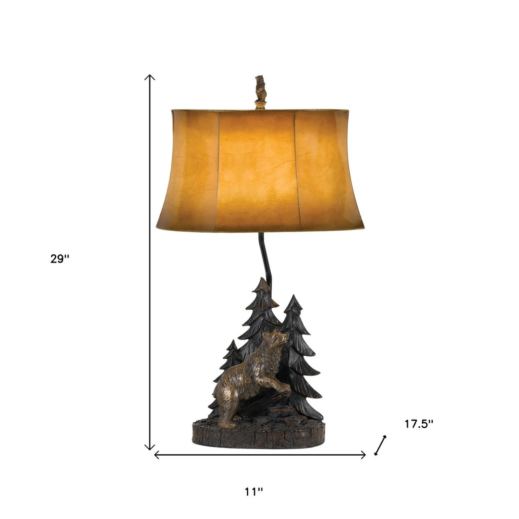29″ Bronze Bear in the Woods Table Lamp With Brown Bell Shade — view 4
