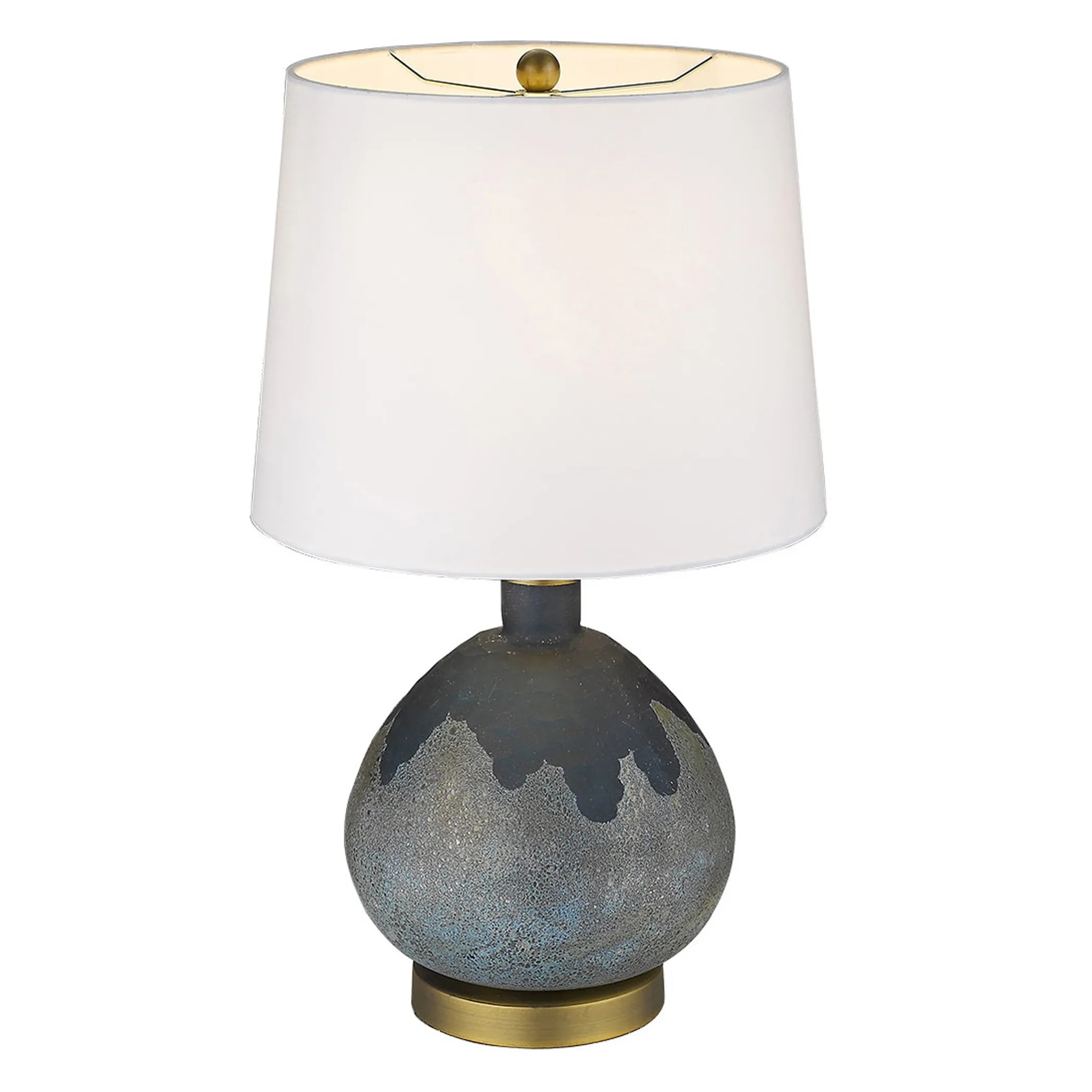 22″ Teal Blue Concrete Gourd Table Lamp With Cream Empire Shade — view 4