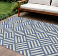 10′ X 14′ Navy Blue And Ivory Geometric Washable Indoor Outdoor Area Rug