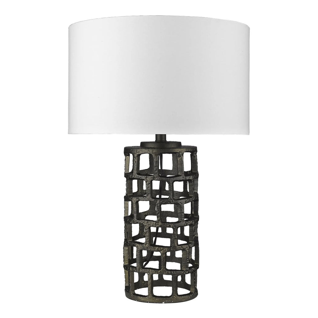 26″ Black Metal Column Table Lamp With White Drum Shade — view 2