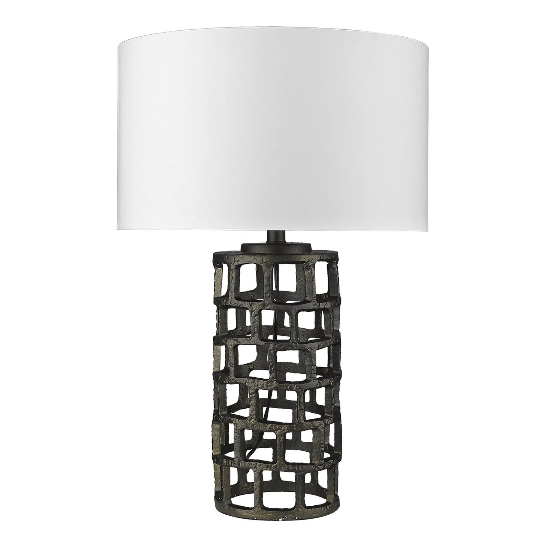 26″ Black Metal Column Table Lamp With White Drum Shade — view 2