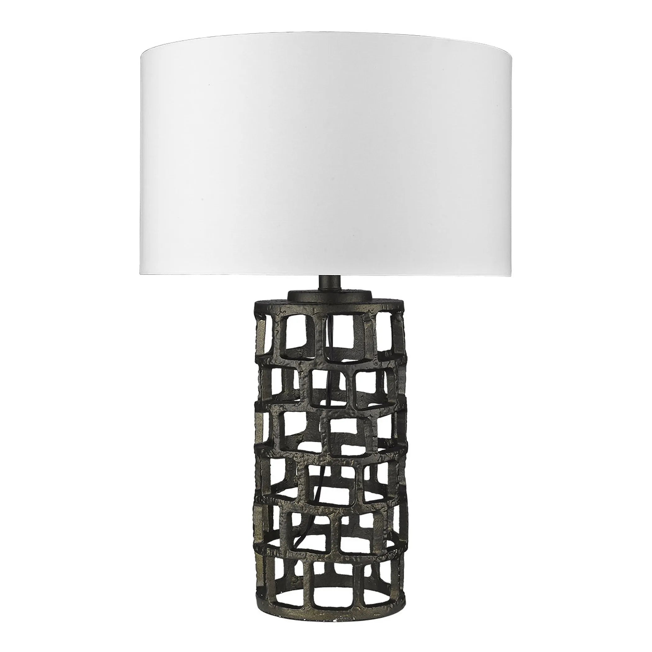26″ Black Metal Column Table Lamp With White Drum Shade — view 2