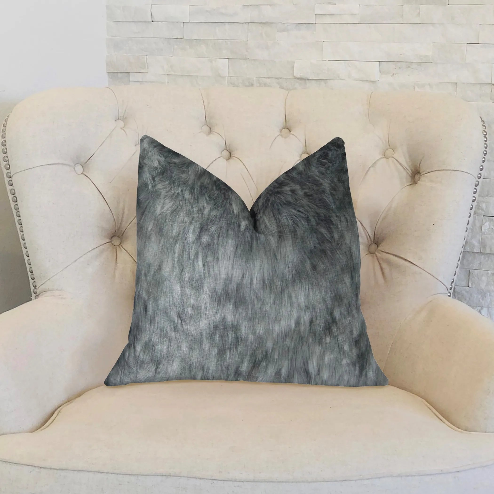 Plutus Wild Gray Wolf Gray White Handmade Luxury Pillow — view 2
