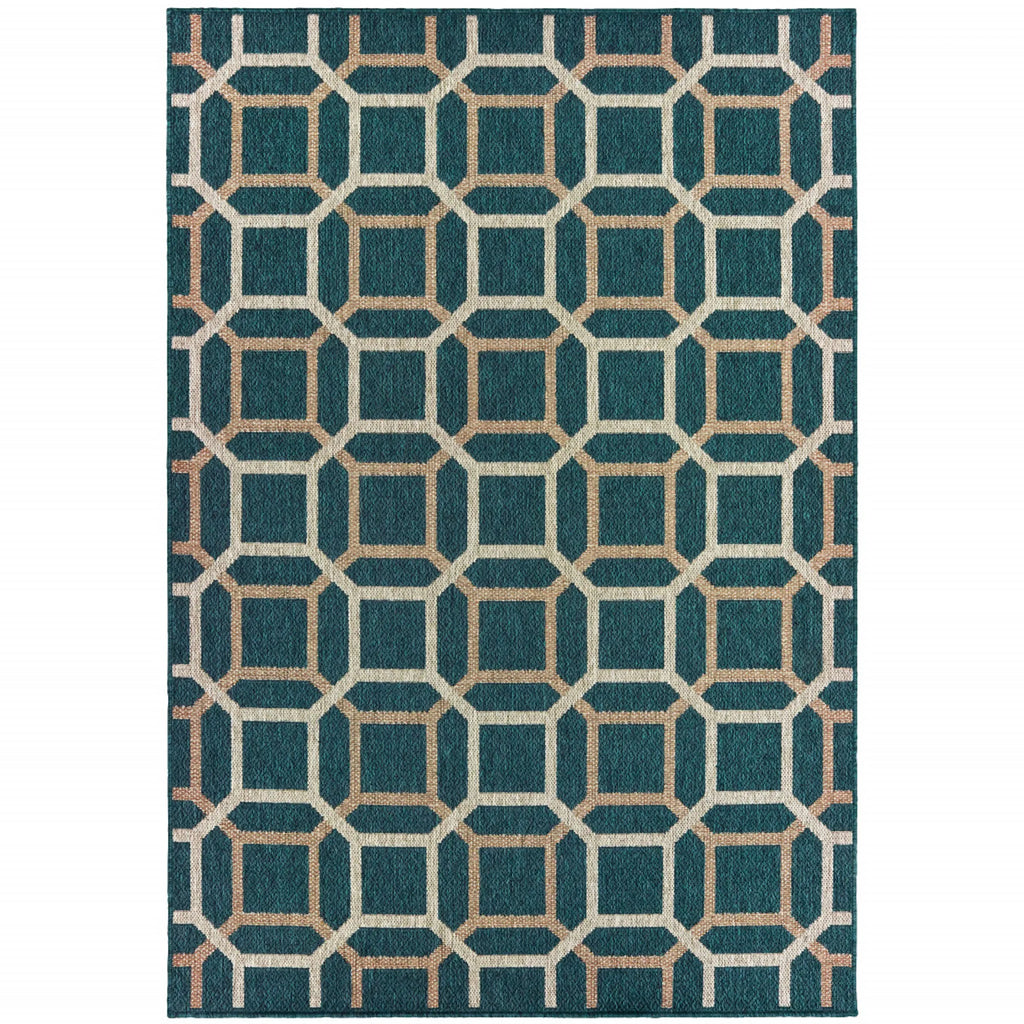 8′ x 10′ Blue and Gray Geometric Stain Resistant Indoor Outdoor Area Rug