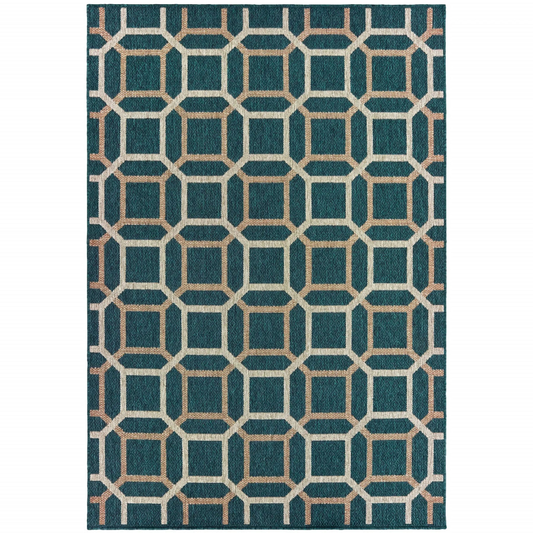 8′ x 10′ Blue and Gray Geometric Stain Resistant Indoor Outdoor Area Rug
