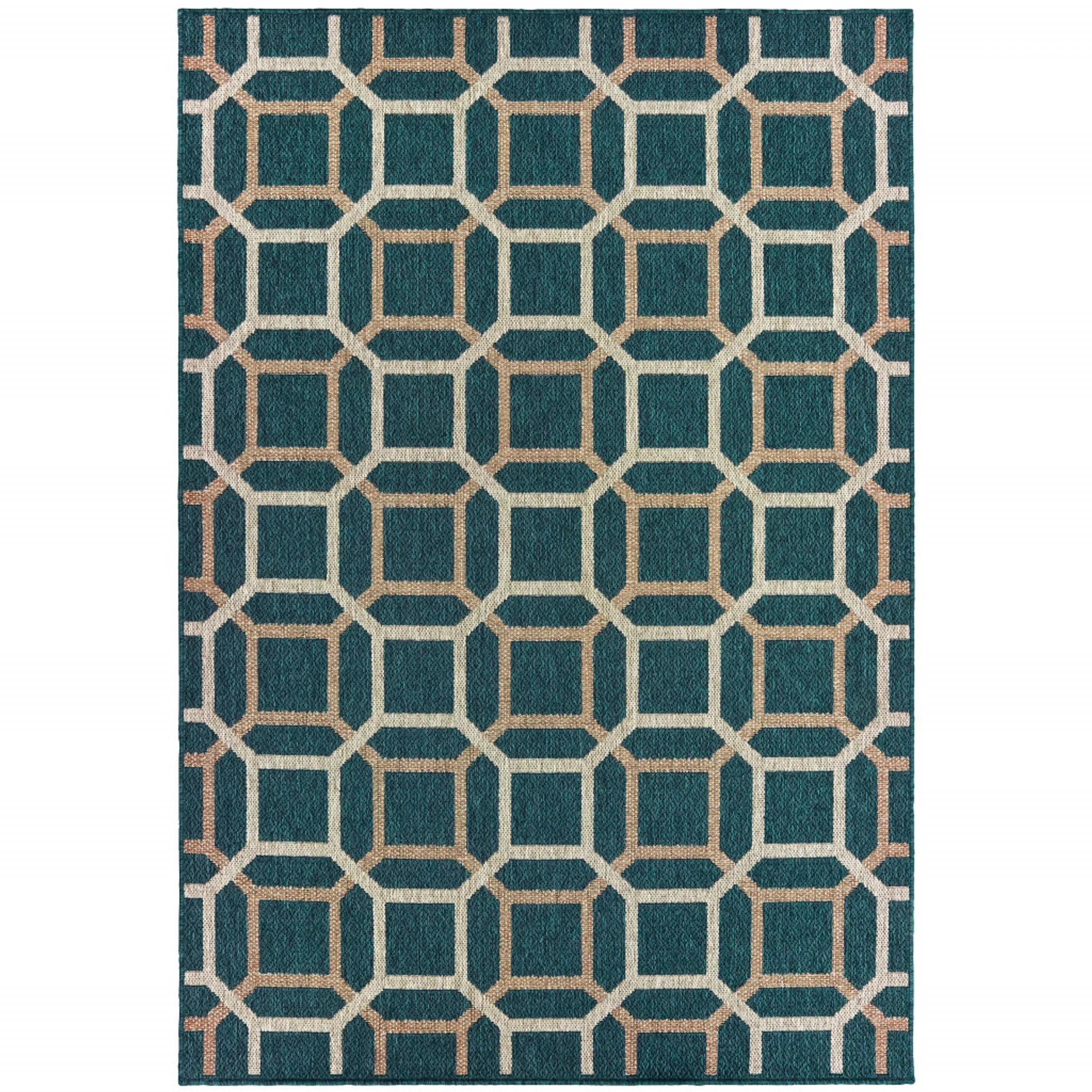 8′ x 10′ Blue and Gray Geometric Stain Resistant Indoor Outdoor Area Rug