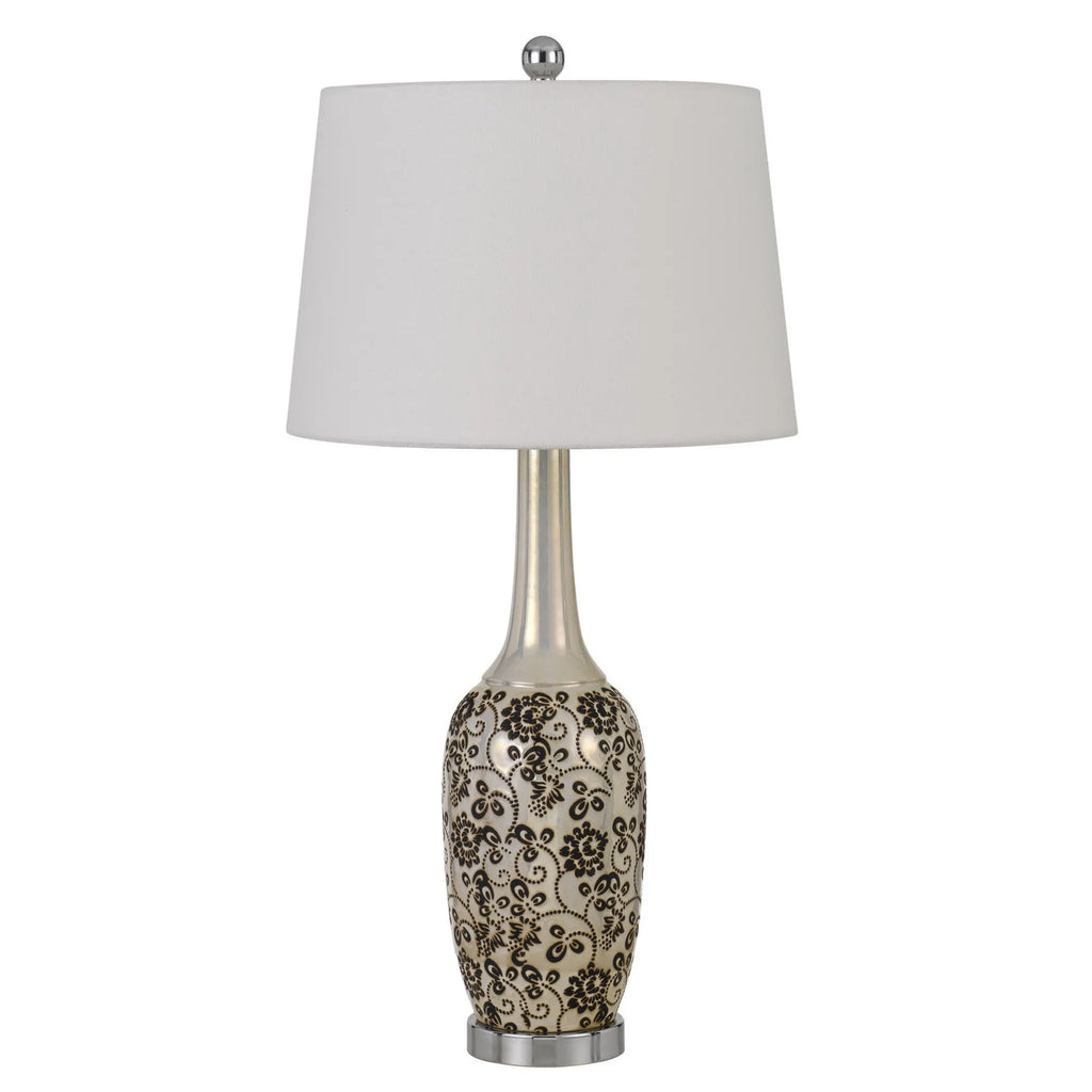 Set Of Two 30″ Silver Metal Two Light Bedside Table Lamps With White Globe Shade — view 2