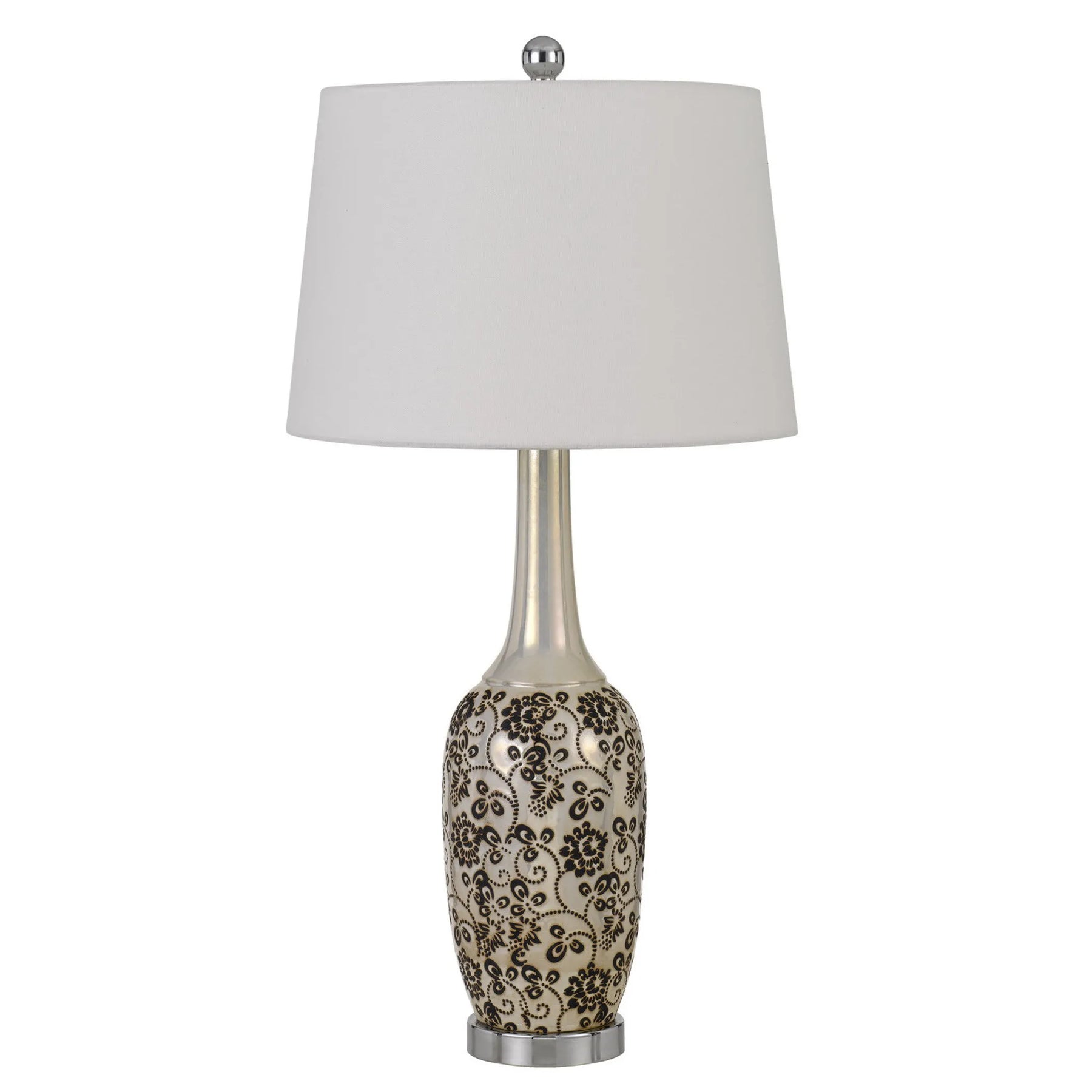 Set Of Two 30″ Silver Metal Two Light Bedside Table Lamps With White Globe Shade — view 2