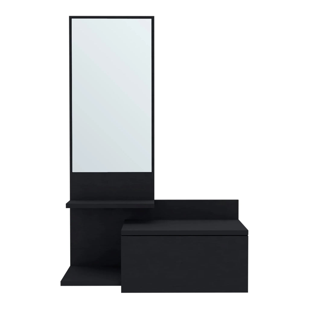 36″ Black Wood Wall Mounted Accent Cabinet With Drawer And Mirror — view 4