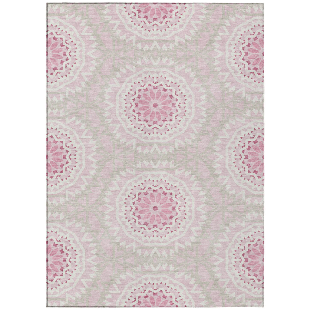 10′ X 14′ Pink Blush And Ivory Floral Medallion Washable Indoor Outdoor Area Rug — view 2