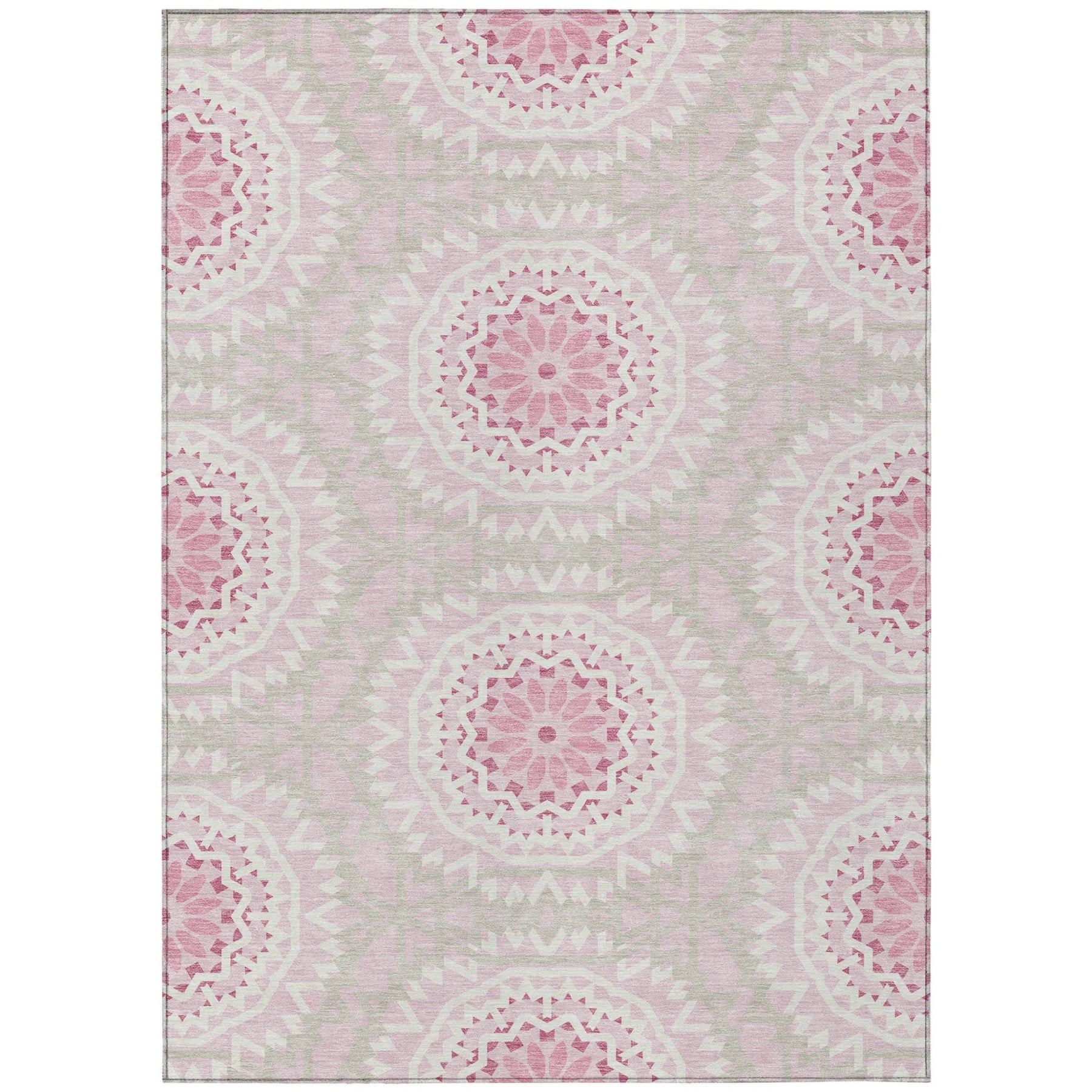 10′ X 14′ Pink Blush And Ivory Floral Medallion Washable Indoor Outdoor Area Rug — view 2