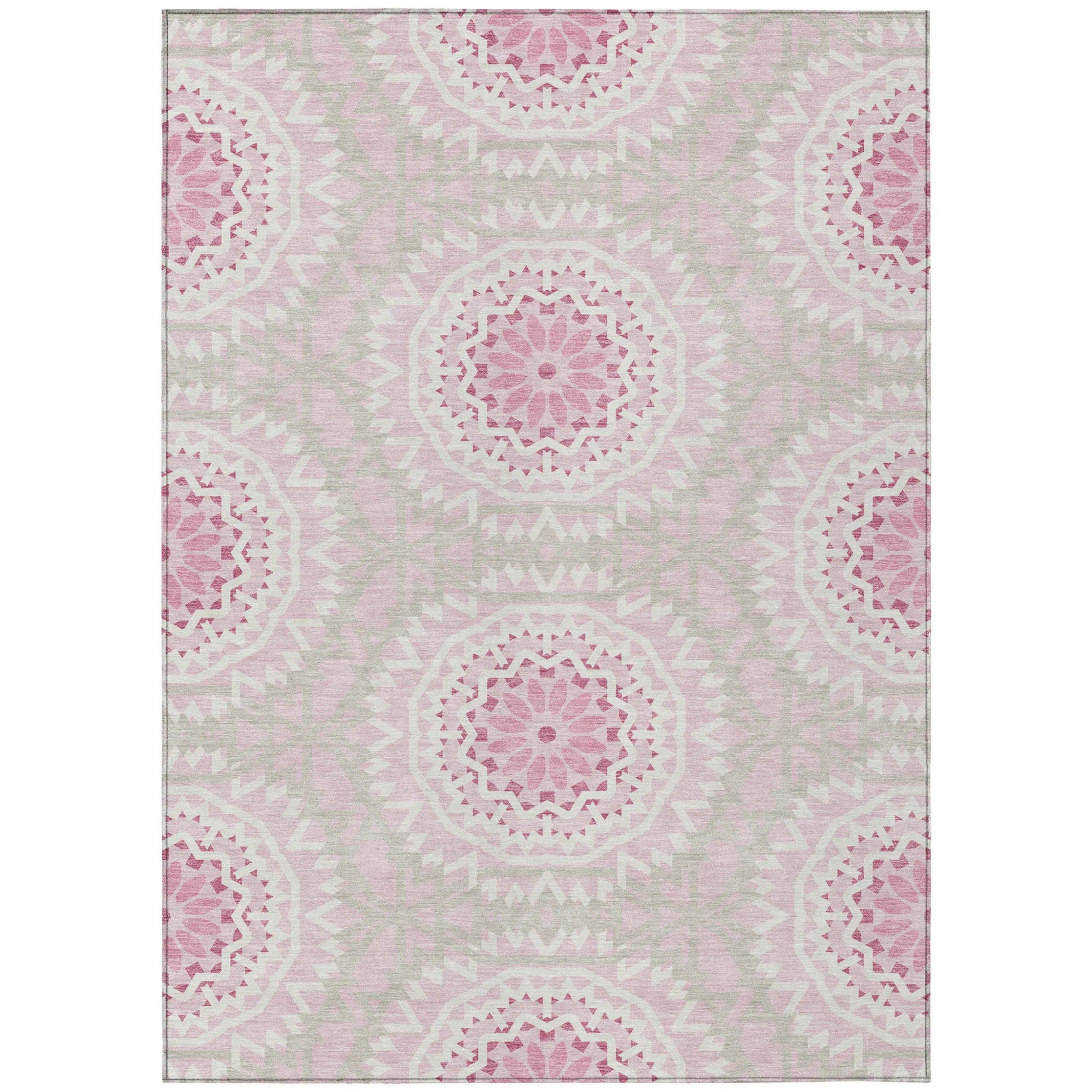 10′ X 14′ Pink Blush And Ivory Floral Medallion Washable Indoor Outdoor Area Rug — view 2