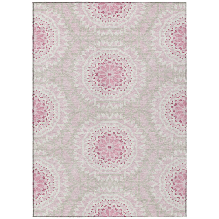 10′ X 14′ Pink Blush And Ivory Floral Medallion Washable Indoor Outdoor Area Rug — view 2