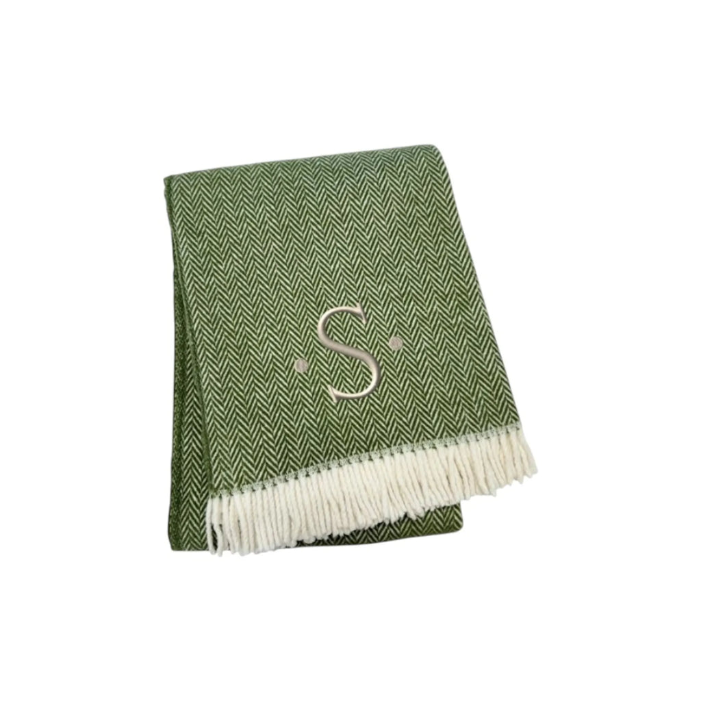 Herringbone Cotton Blend S Initial Throw Blanket with Tassels And Embroidery