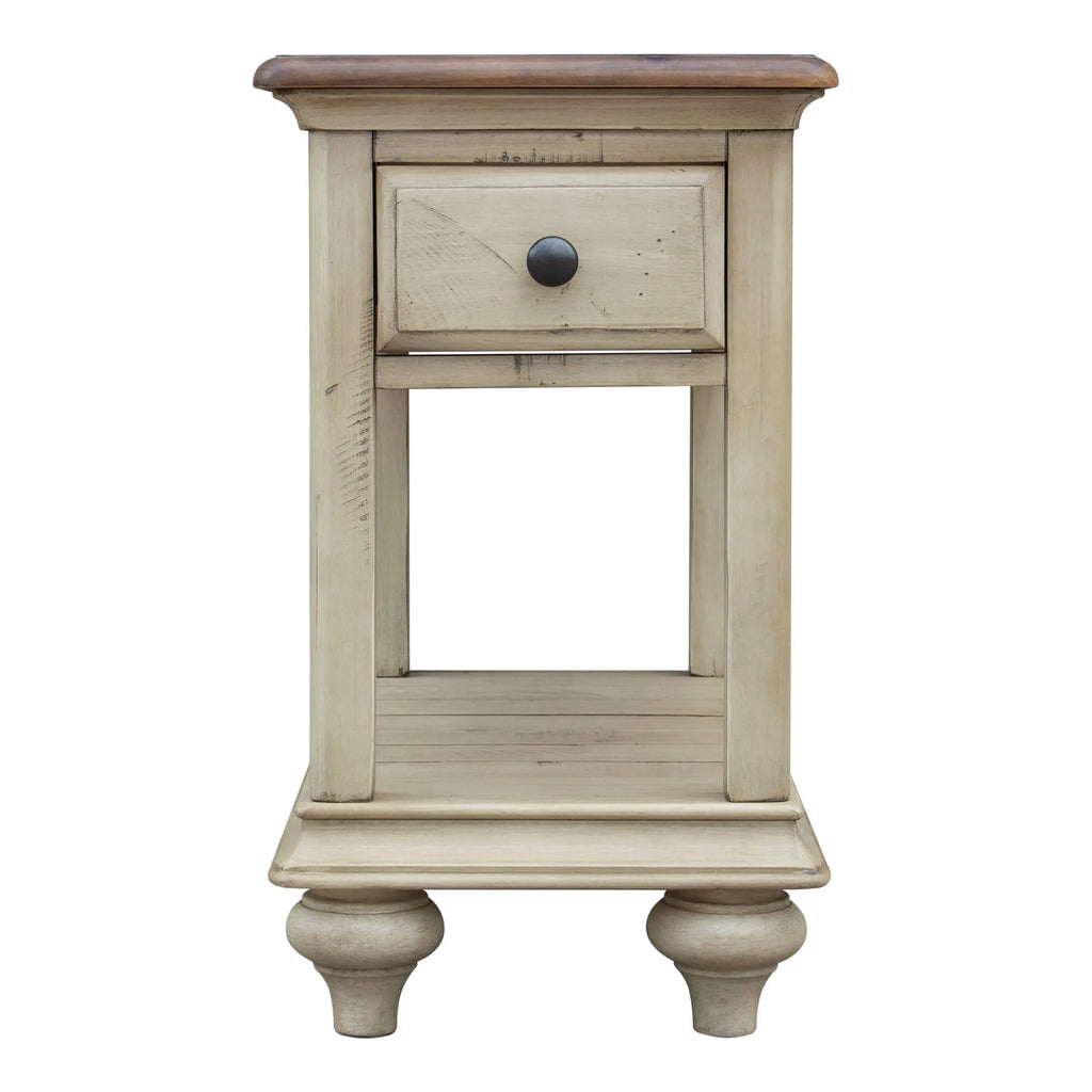 Sunset Trading Shades of Sand End Table | Fully Assembled | Narrow Nightstand | Drawer Shelf | Cream/Walnut Brown Solid Wood…