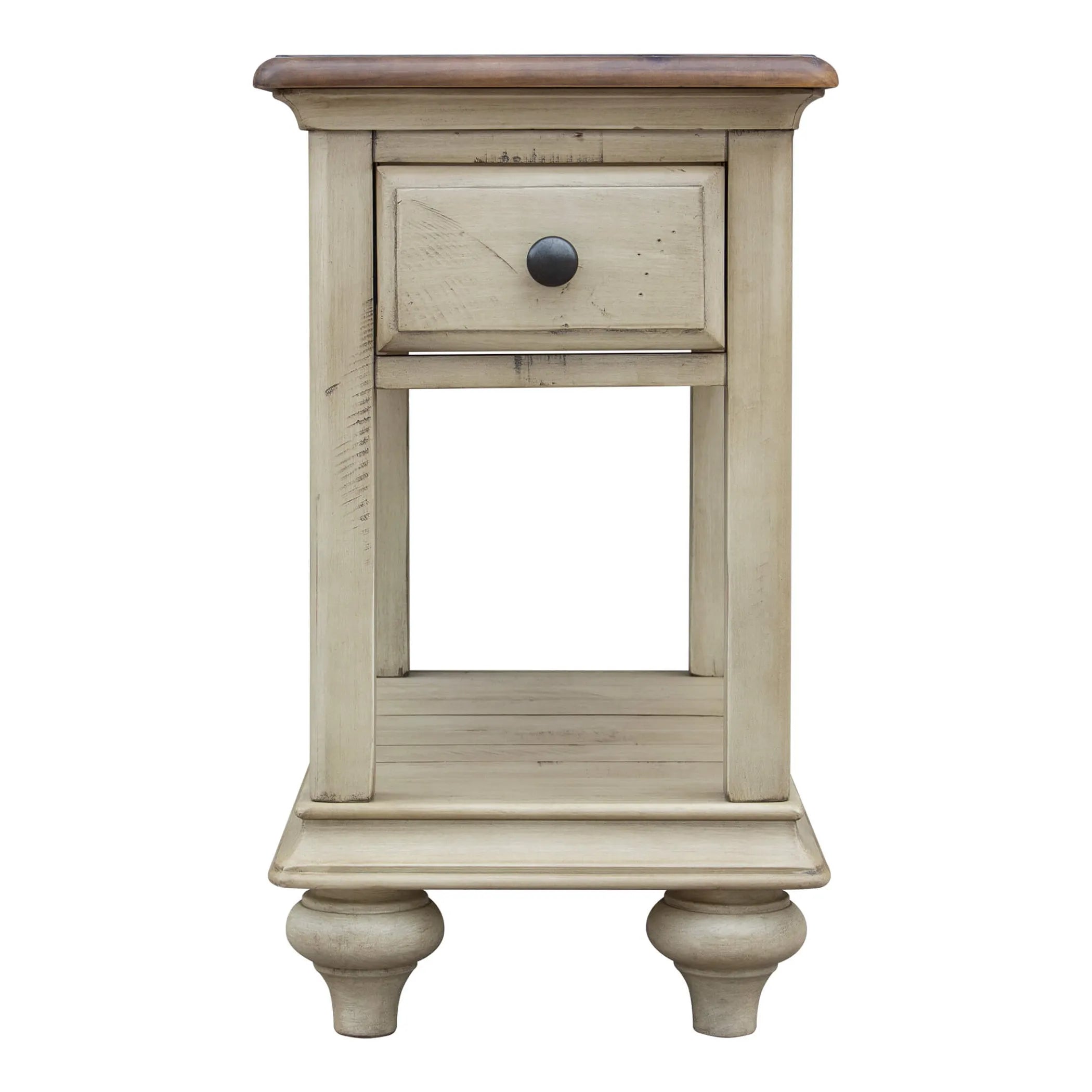 Sunset Trading Shades of Sand End Table | Fully Assembled | Narrow Nightstand | Drawer Shelf | Cream/Walnut Brown Solid Wood…