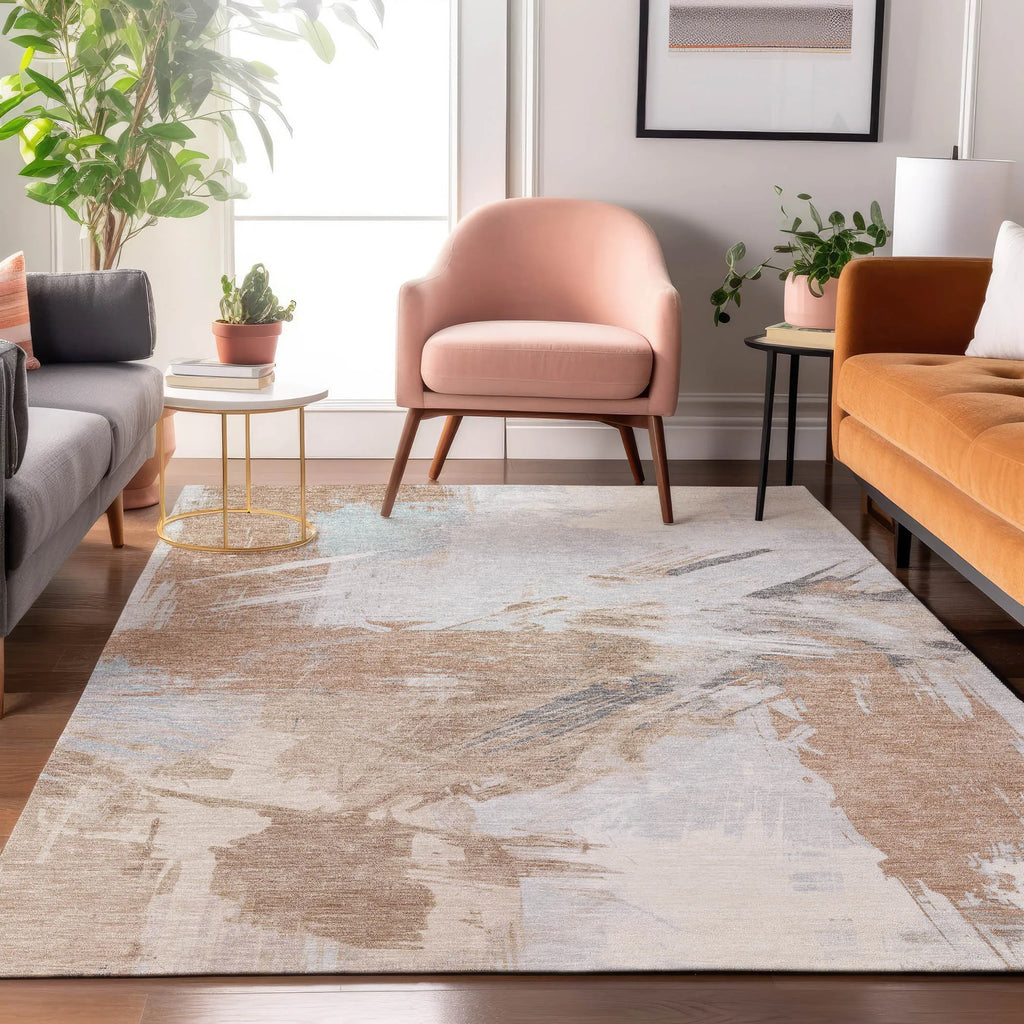 9′ X 12′ Rust Gray And Ivory Abstract Washable Area Rug With UV Protection — view 4