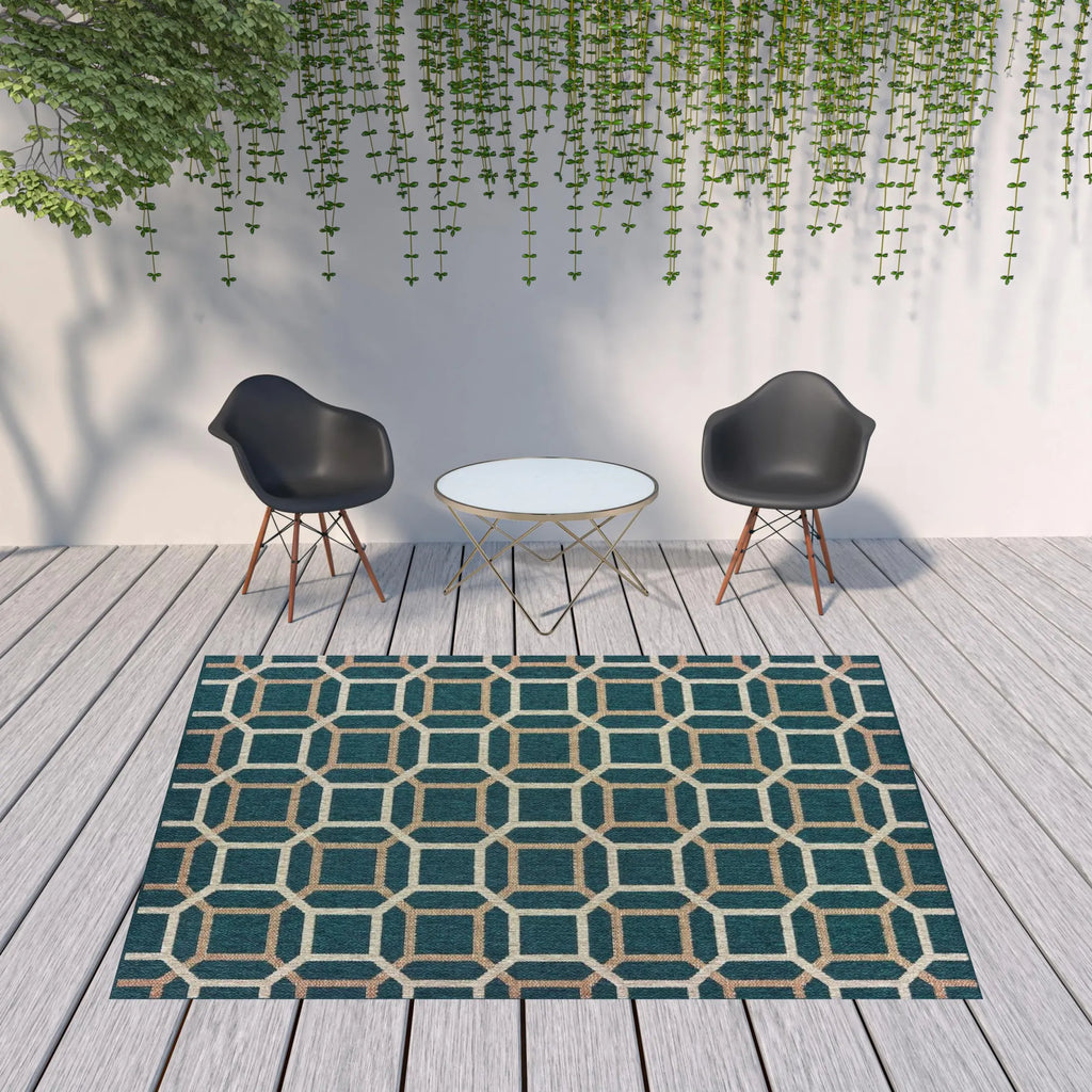 8′ x 10′ Blue and Gray Geometric Stain Resistant Indoor Outdoor Area Rug — view 2
