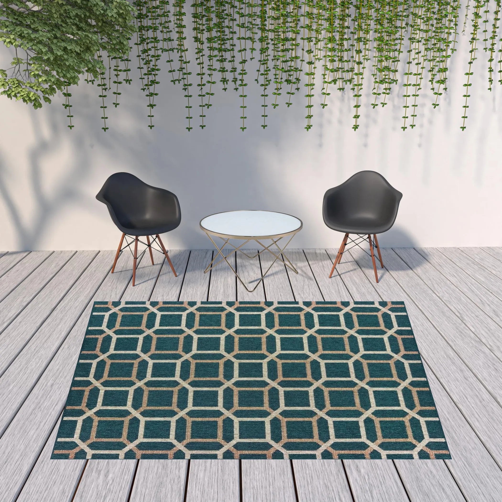 8′ x 10′ Blue and Gray Geometric Stain Resistant Indoor Outdoor Area Rug — view 2