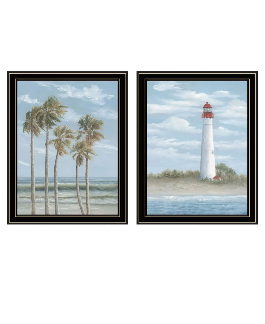Set Of Two Cape May Lighthouse And Palm Trees Black Framed Wall Art — view 4