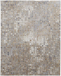 5′ X 8′ Tan Ivory And Blue Geometric Power Loom Distressed Area Rug