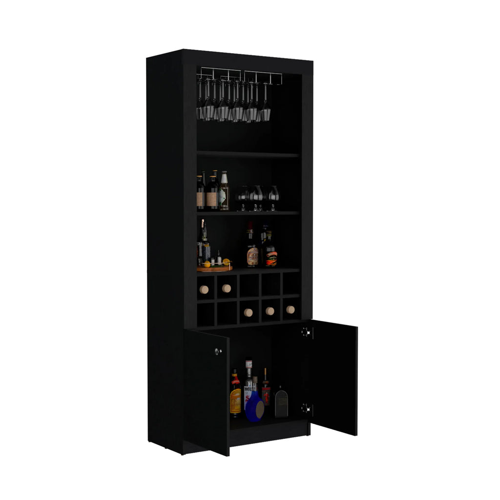Nero Tall Bar Cabinet 4-Tier Modern Bar Cabinet with Glass Holder Stemware Rack, Wine Cabinet, Liquor Cabinet — view 4