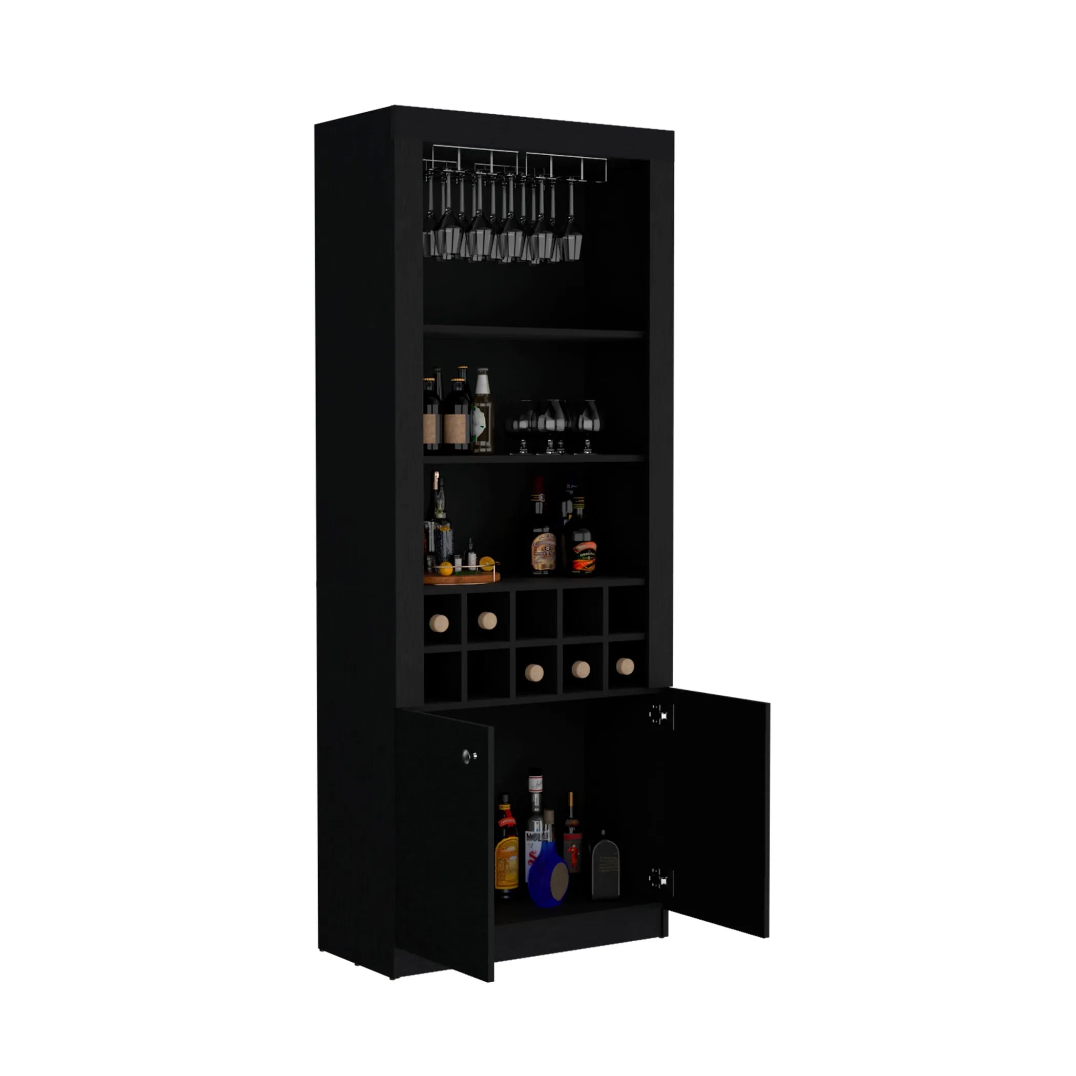 Nero Tall Bar Cabinet 4-Tier Modern Bar Cabinet with Glass Holder Stemware Rack, Wine Cabinet, Liquor Cabinet — view 4
