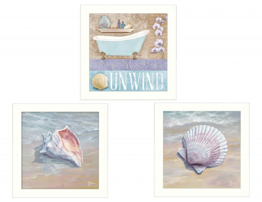 Set Of Three Shells II White Framed Print Bathroom Wall Art — view 2