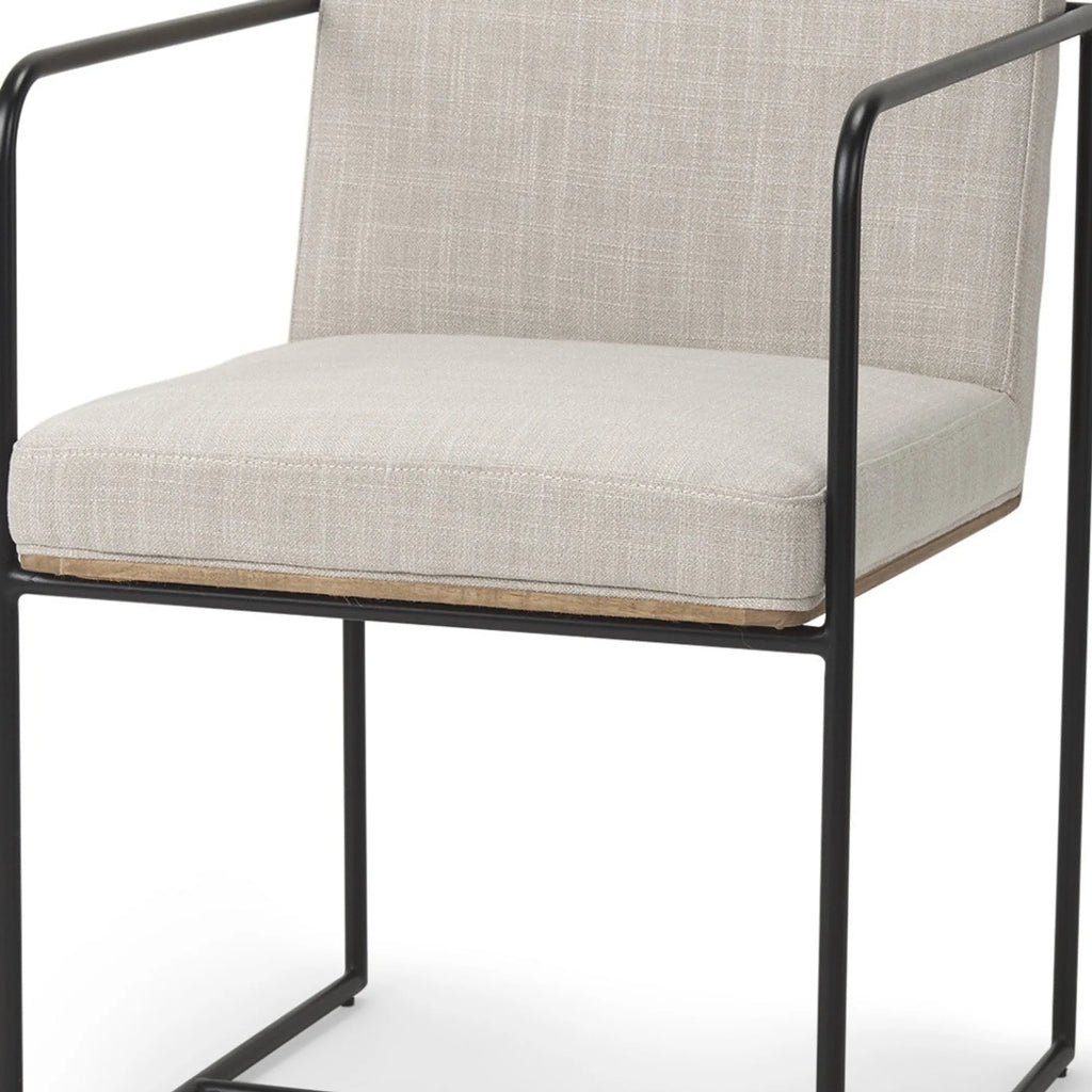 Beige and Black Upholstered Cushion And Metal Dining Arm Chair — view 4