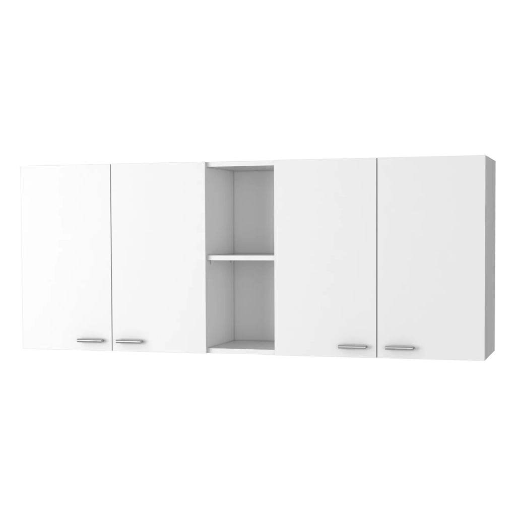 59″ White Wood Wall Mounted Accent Cabinet With Four Doors — view 2