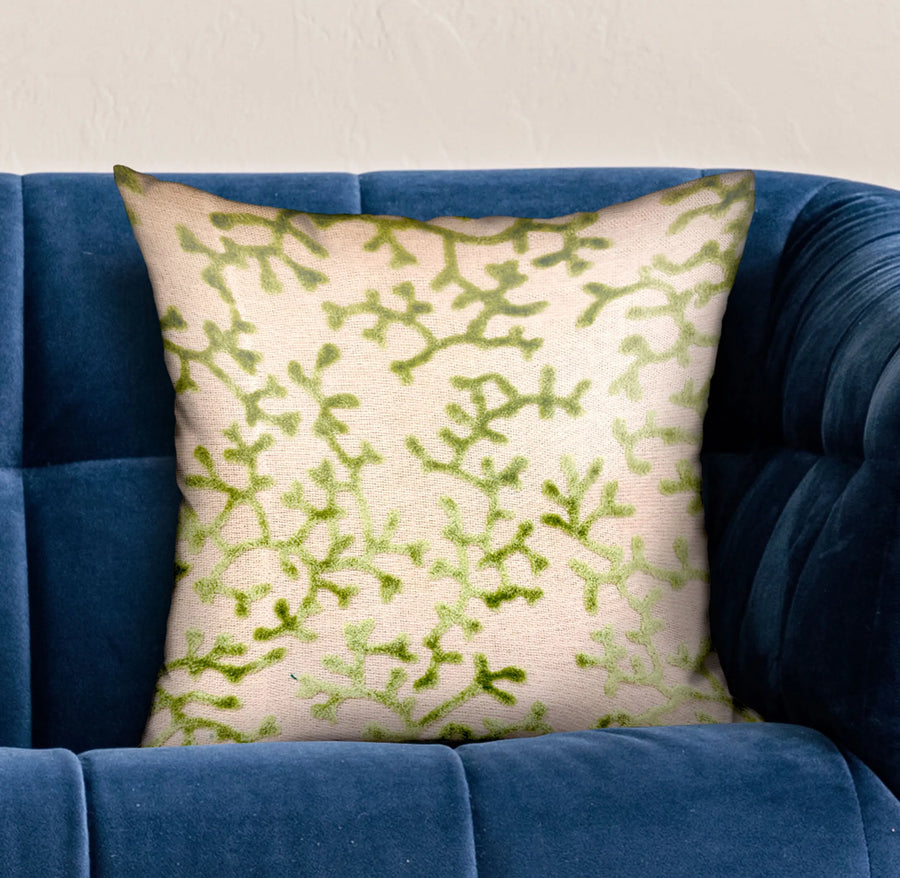 Plutus Sage Reef Apple Green Floral Luxury Throw Pillow — view 2