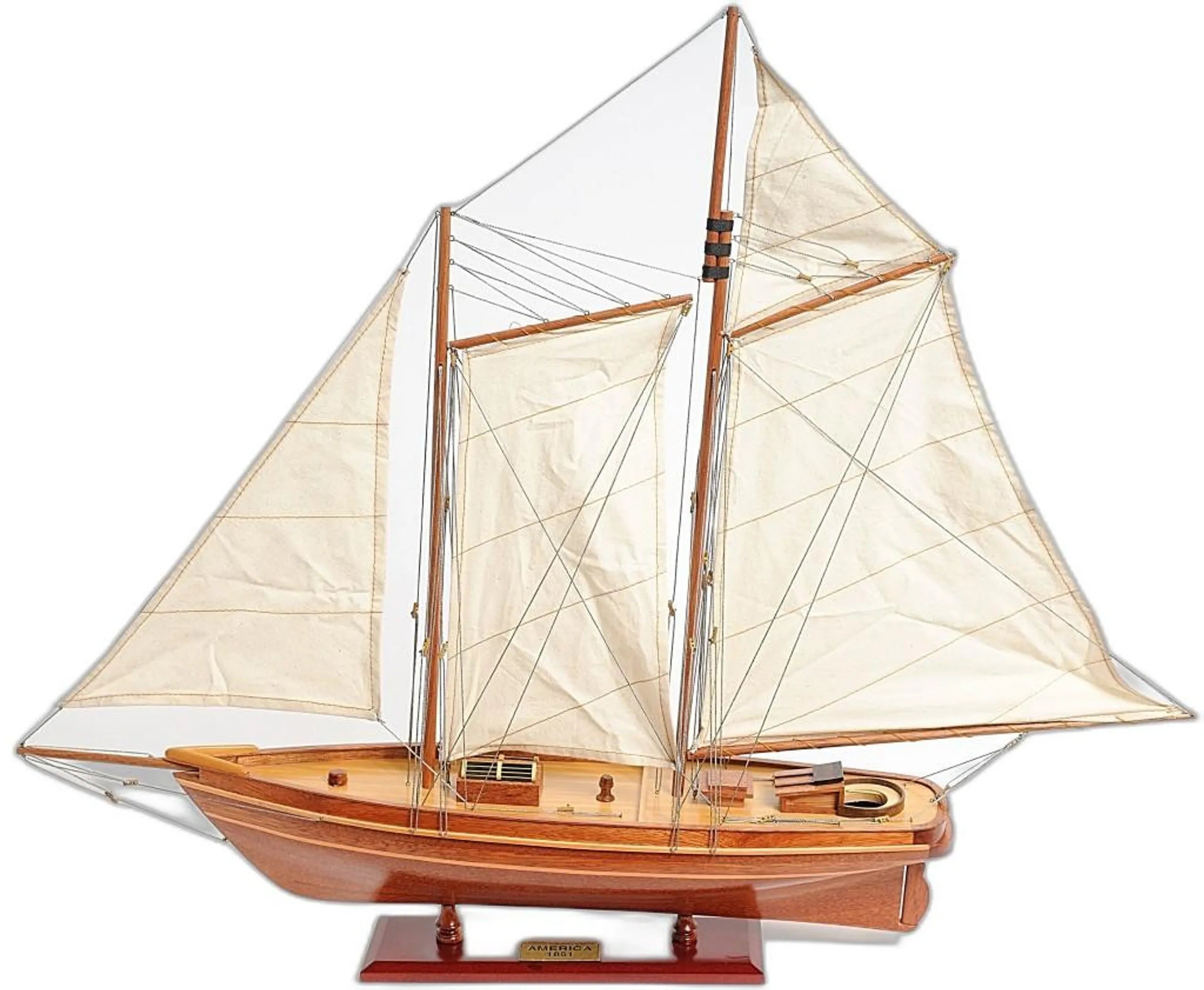 28″ Wood Brown America 1851 Yacht Hand Painted Sculpture — view 2