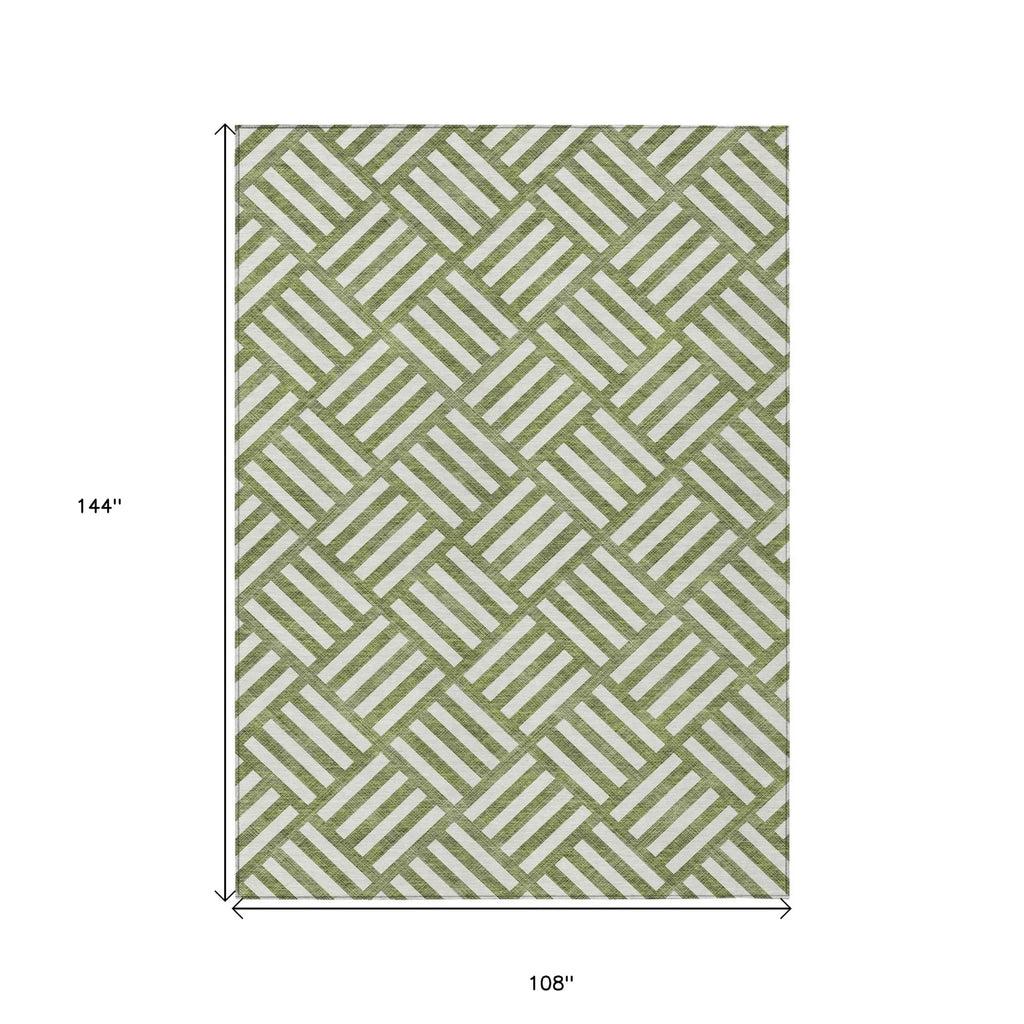 9′ X 12′ Olive Green And Ivory Geometric Washable Indoor Outdoor Area Rug — view 3