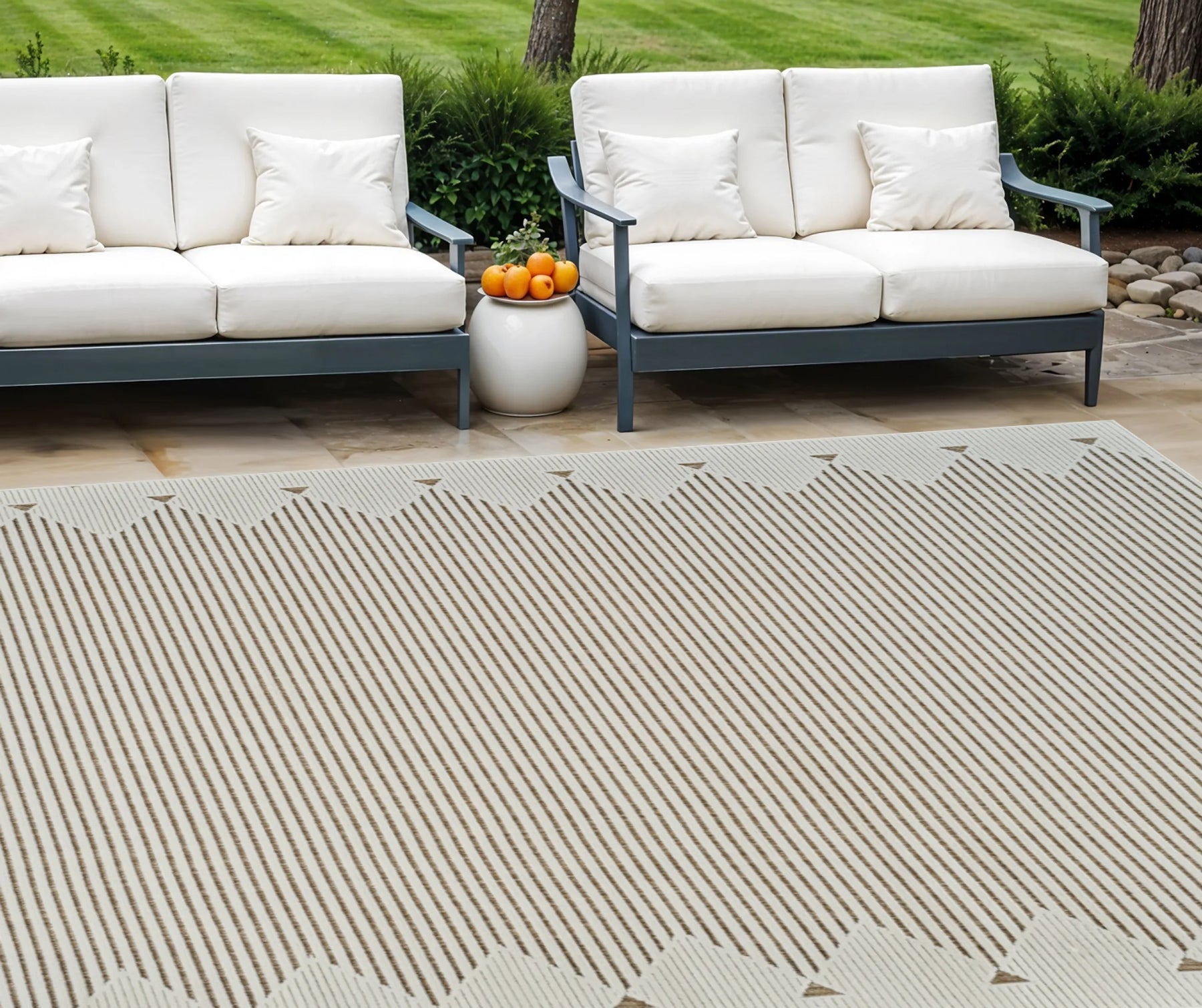 6′ X 9′ Beige and Brown Geometric Distressed Indoor Outdoor Area Rug