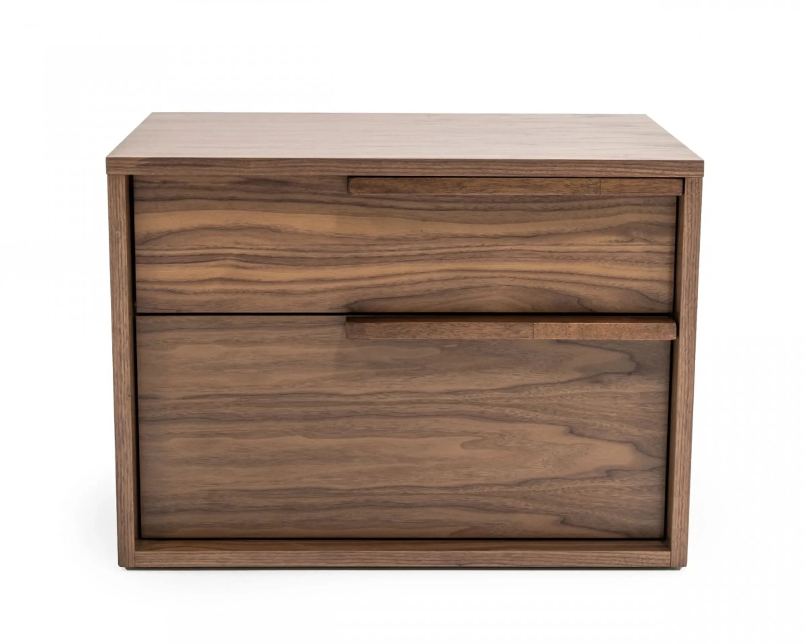 Modern Light Brown Walnut Nightstand with Two drawers — view 2
