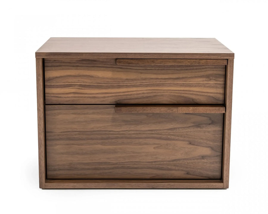 Modern Light Brown Walnut Nightstand with Two drawers — view 2