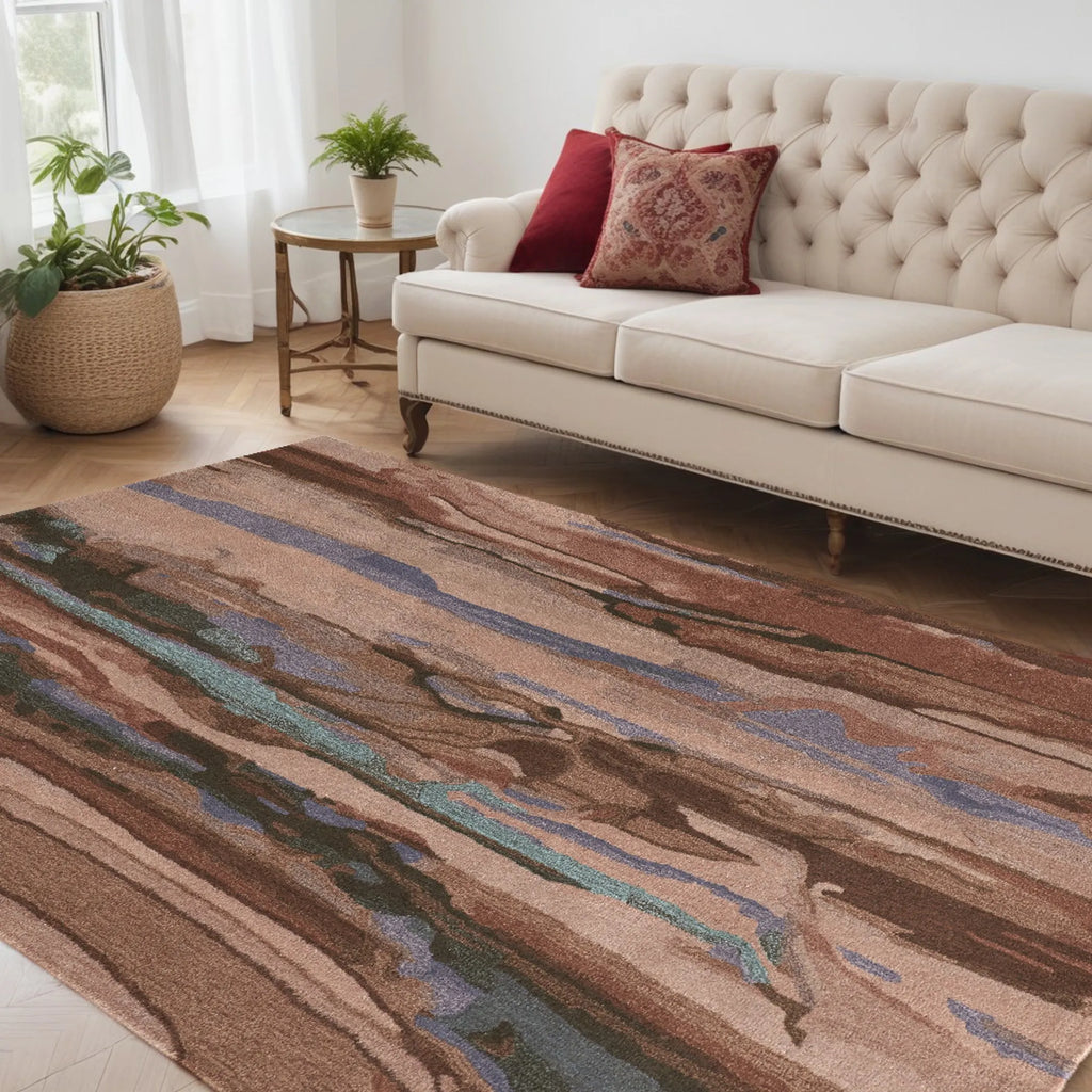 5′ X 8′ Red Pink and Blue Wool Abstract Hand Tufted Area Rug